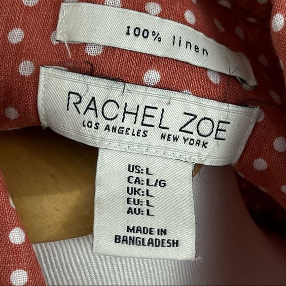 Rachel Zoe Orange Linen Polka Dot Short Sleeve Boxy Fit Button Down L - Picture 8 of 9